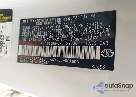 2007 Toyota Camry Solara Sle from USA, damaged, VIN 4T1CE30P07U753006